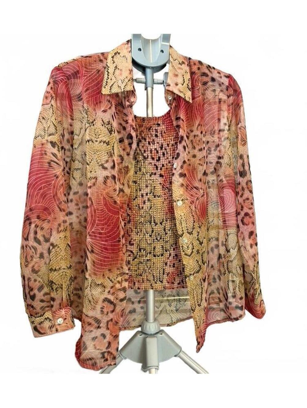 Nicola Two-Piece M Sheer Animal Print Blouse and Tank Top Twin Set NWOT